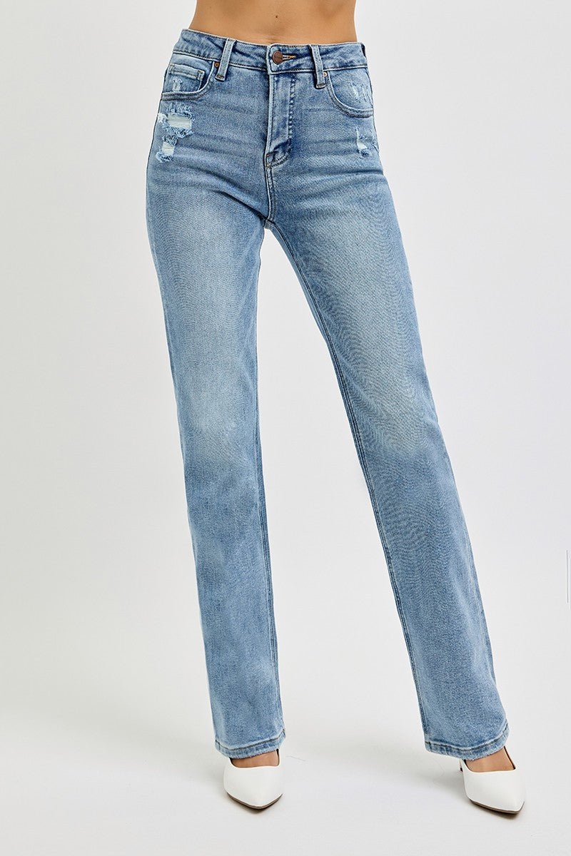 Tummy Control High - Rise Straight Distressed Jeans - 22 Palms Boutique