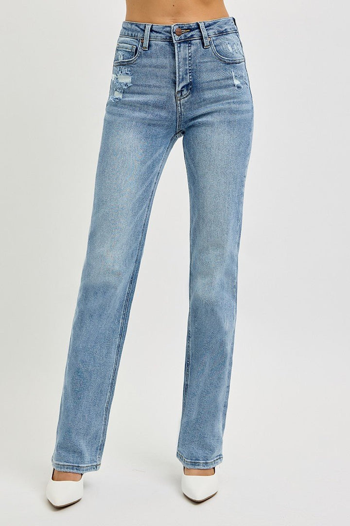 Tummy Control High - Rise Straight Distressed Jeans - 22 Palms Boutique
