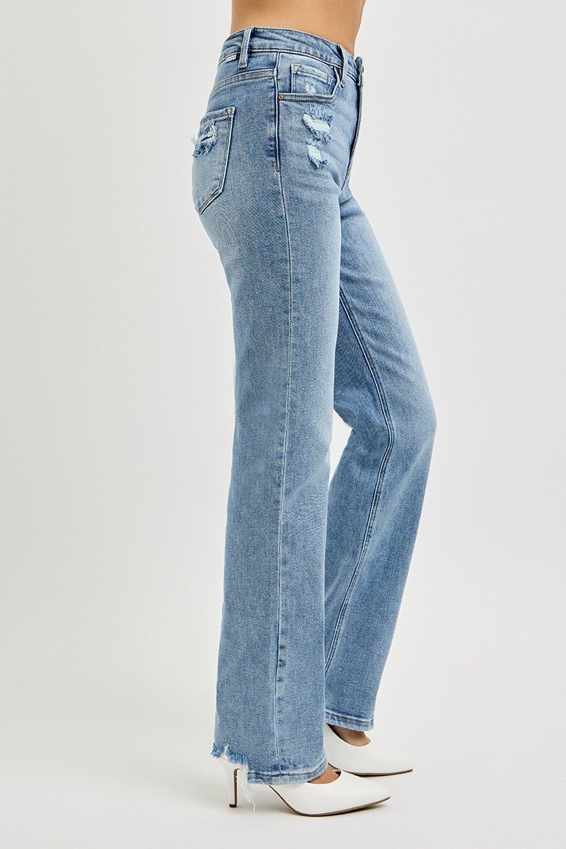 Tummy Control High - Rise Straight Distressed Jeans - 22 Palms Boutique