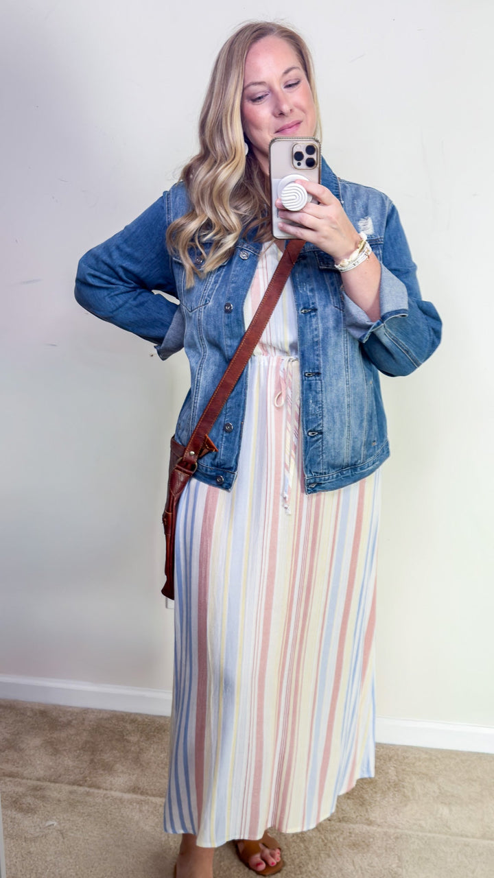 V-Neck Stripe Beach Dress - 22 Palms Boutique