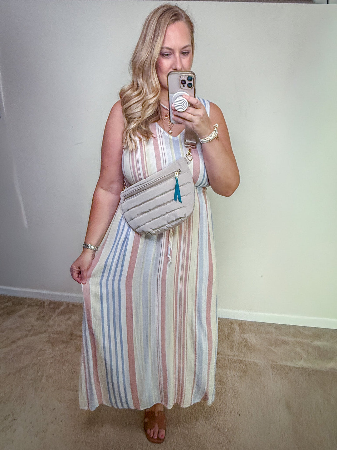 V-Neck Stripe Beach Dress - 22 Palms Boutique