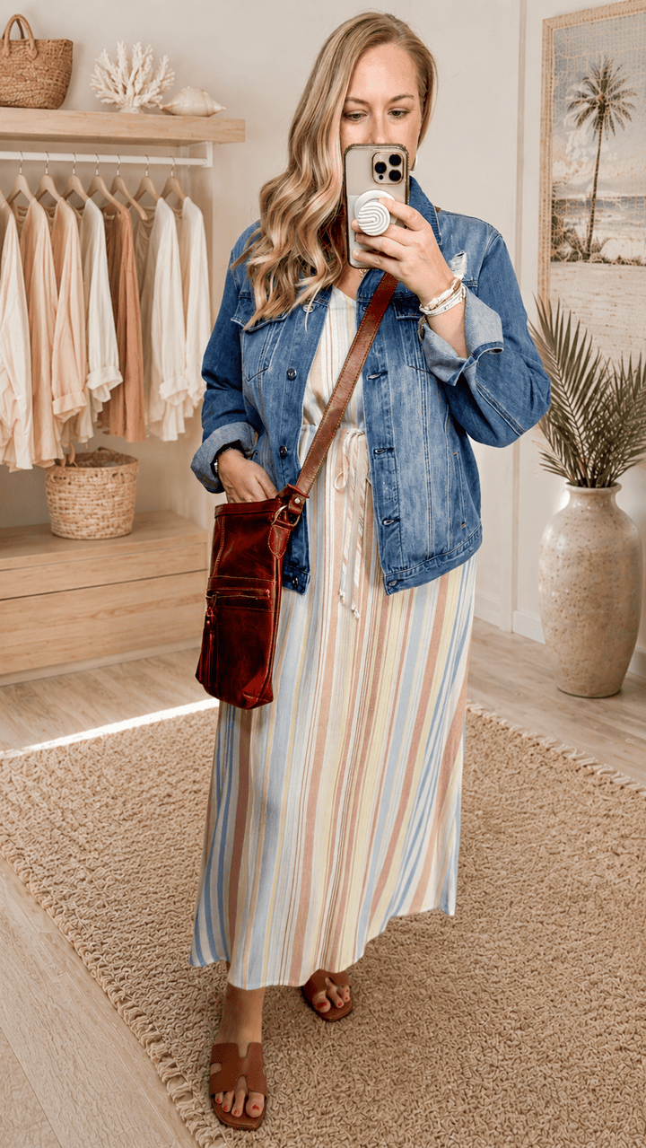 V-Neck Stripe Beach Dress - 22 Palms Boutique