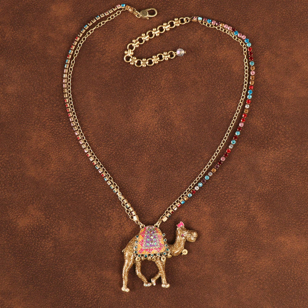 Vintage Camel Pendant Necklace with Crystal Beads - 22 Palms Boutique