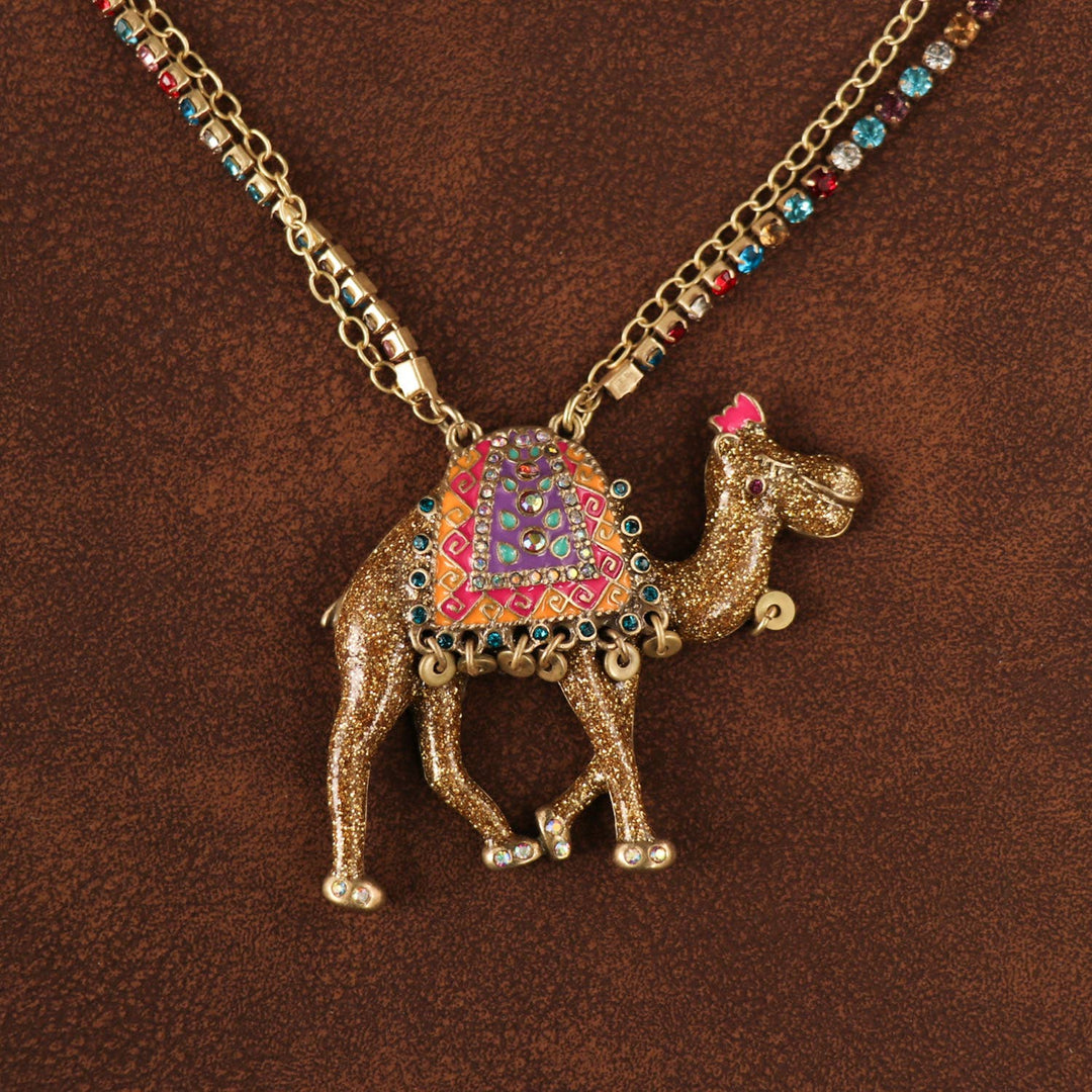 Vintage Camel Pendant Necklace with Crystal Beads - 22 Palms Boutique