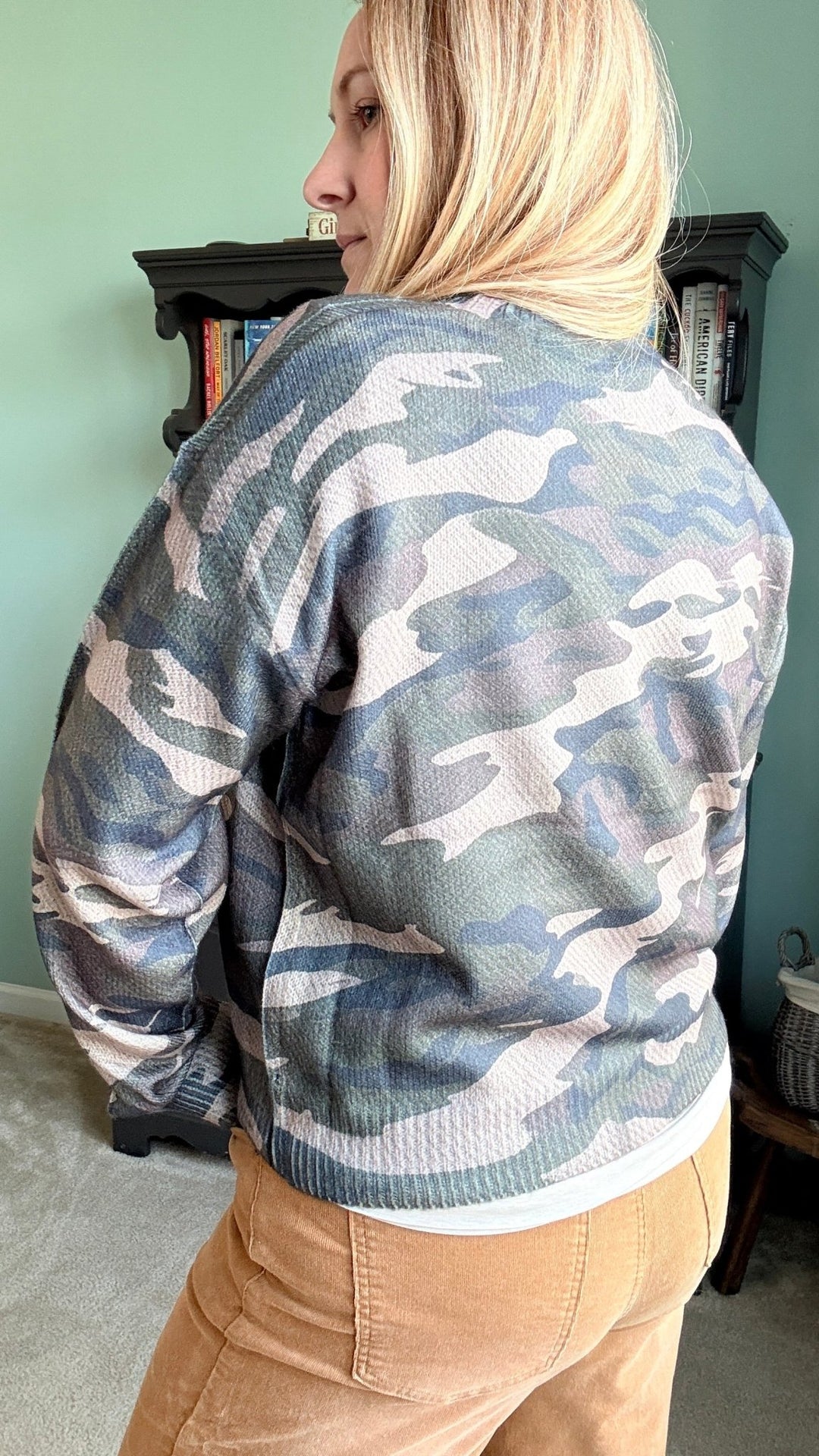 Vintage Camo Ribbon Bloom Sweater - 22 Palms Boutique