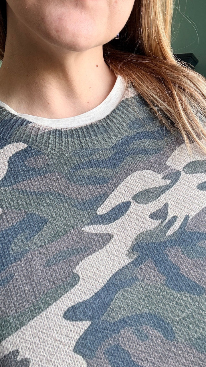 Vintage Camo Ribbon Bloom Sweater - 22 Palms Boutique
