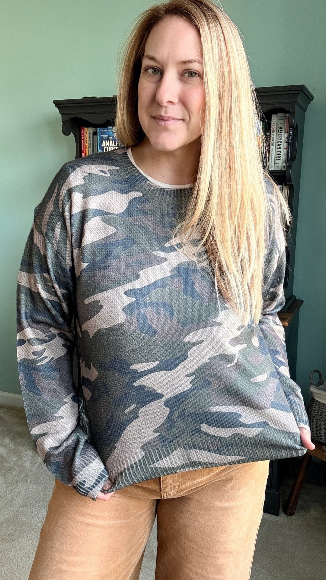 Vintage Camo Ribbon Bloom Sweater - 22 Palms Boutique