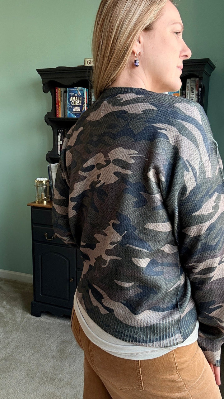 Vintage Camo Ribbon Bloom Sweater - 22 Palms Boutique
