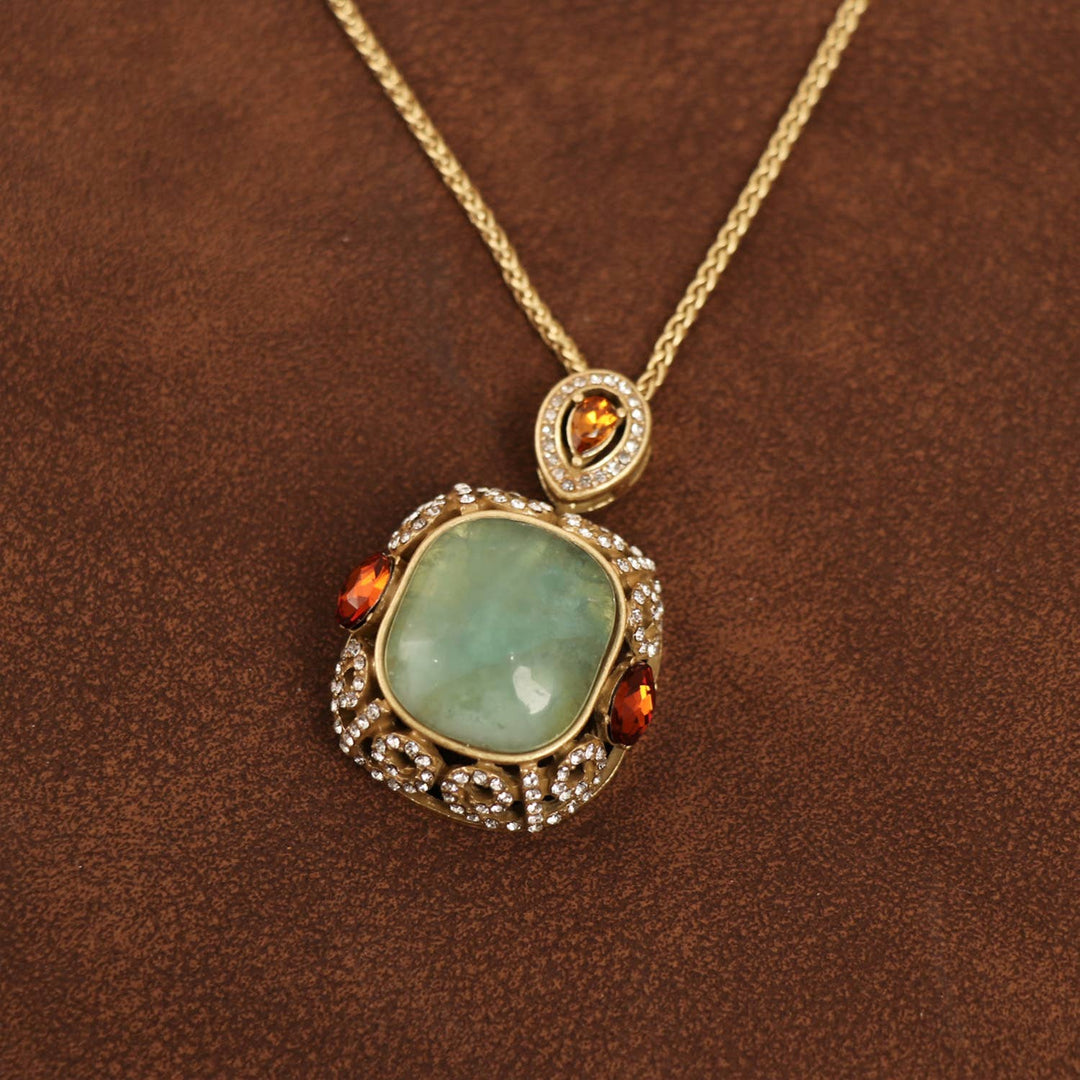 Vintage Fluorite & Crystal Pendant Necklace - 22 Palms Boutique