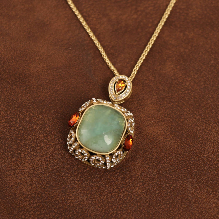 Vintage Fluorite &amp; Crystal Pendant Necklace - 22 Palms Boutique