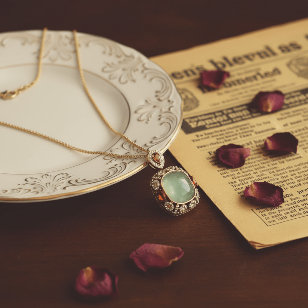 Vintage Fluorite &amp; Crystal Pendant Necklace - 22 Palms Boutique