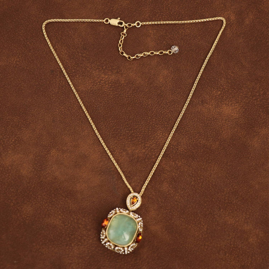 Vintage Fluorite &amp; Crystal Pendant Necklace - 22 Palms Boutique