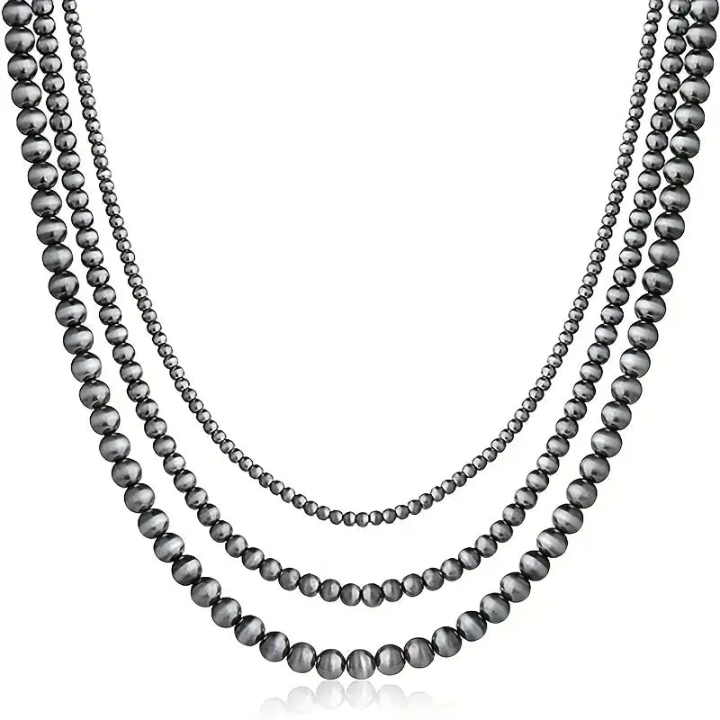 Western Denim 3-layer Navajo Pearl (faux) Necklace - 22 Palms Boutique