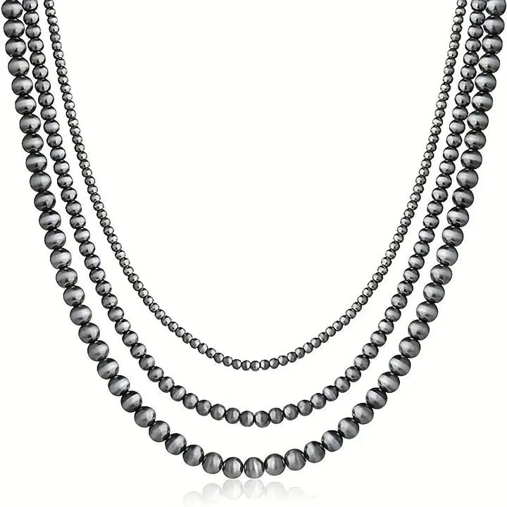 Western Denim 3-layer Navajo Pearl (faux) Necklace - 22 Palms Boutique