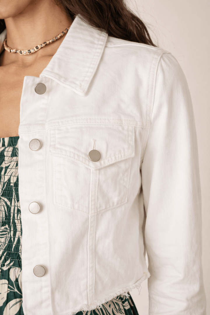 White Cropped Denim Jacket - 22 Palms Boutique