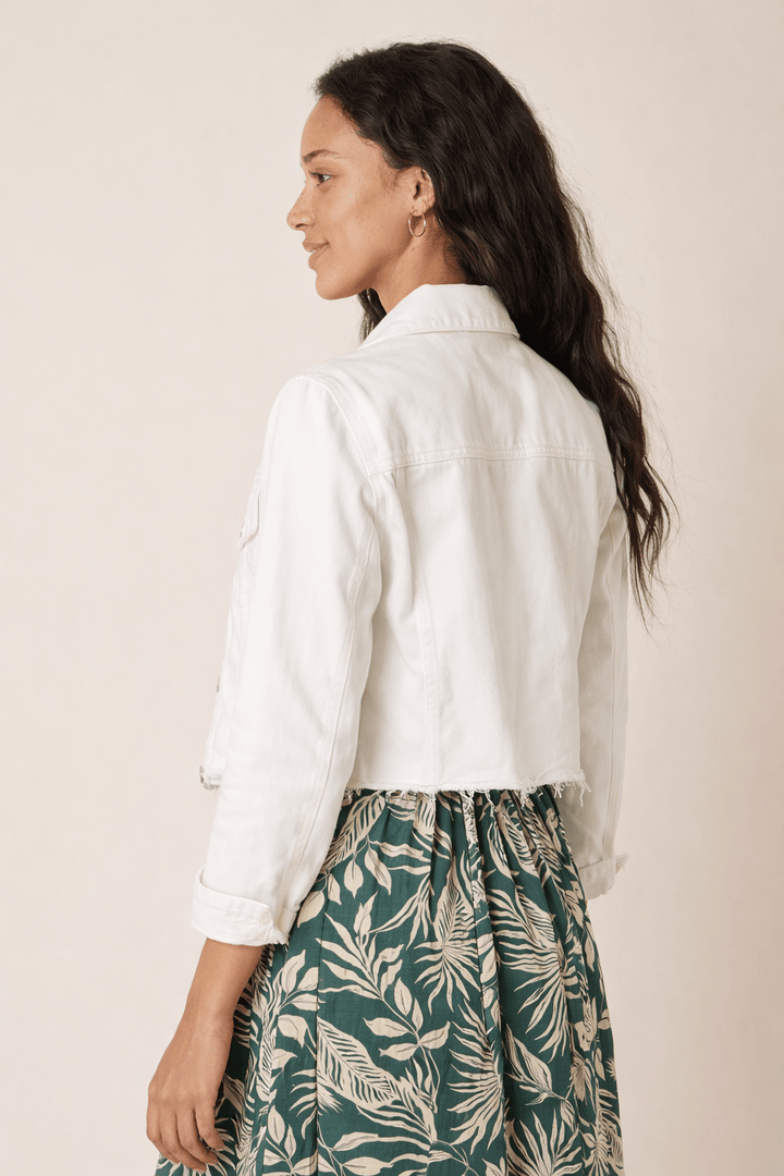 White Cropped Denim Jacket - 22 Palms Boutique