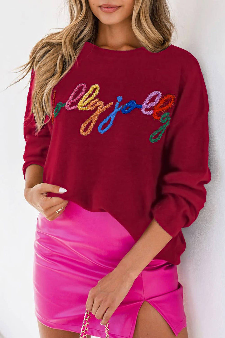 Tinsel Embroidered Holly Jolly Sweater - 22 Palms Boutique