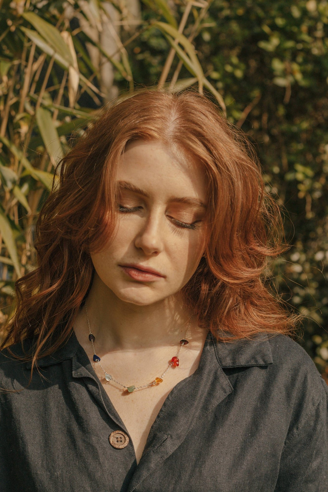 7 Chakra Raw Stone Crystal Necklace in .925 Sterling Silver - 22 Palms Boutique