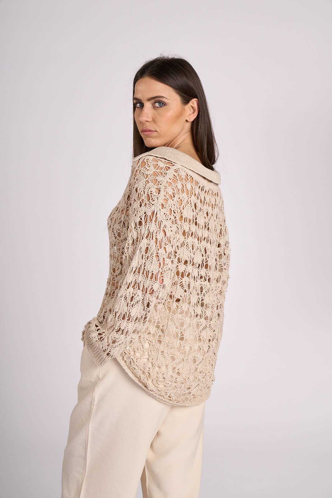 Oversize Crochet Style Polo - Ines - 22 Palms Boutique