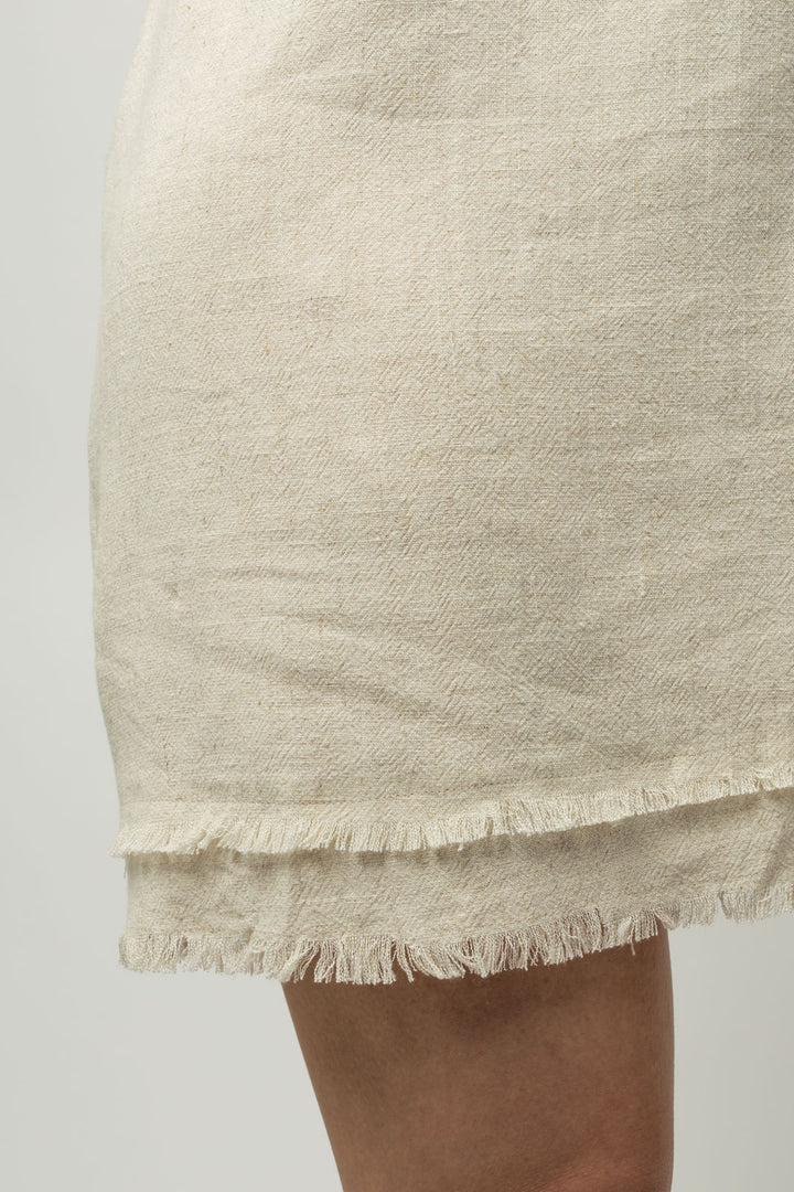 The Virginia Double Frayed Sleeveless Linen Shift Dress - 22 Palms Boutique