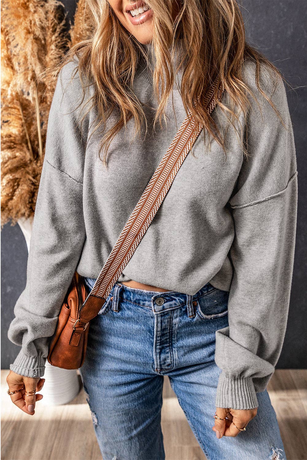 Brielle Turtleneck Drop Shoulder Bubble Sleeve Knit Sweater - 22 Palms Boutique