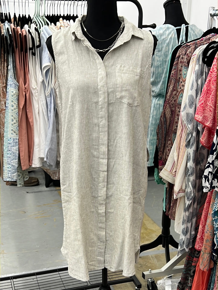 Reef Point Dress - White Olive Grove Stripe - 22 Palms Boutique
