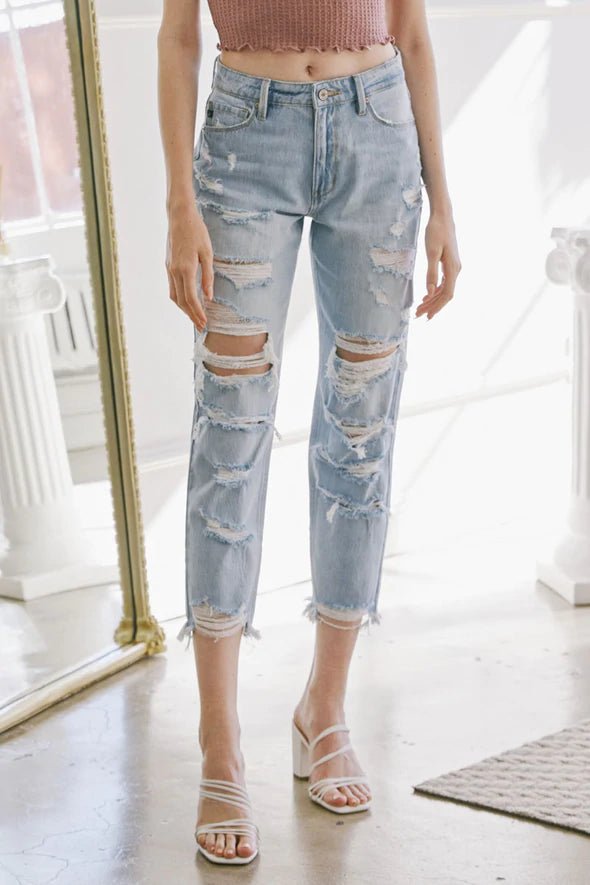 KanCan Hi - Rise Distressed Mom Jean - 22 Palms Boutique