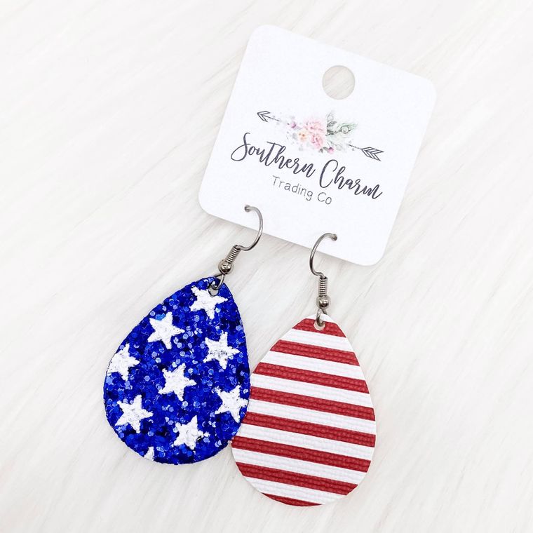 Stars & Stripes Glitter Teardrops - 22 Palms Boutique