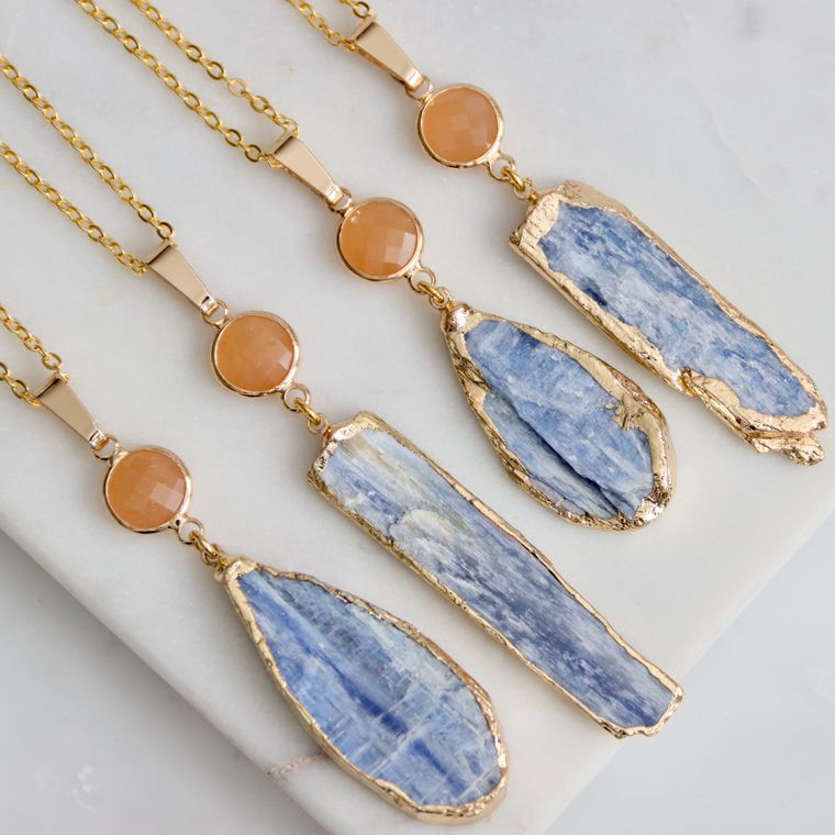 Kyanite Slice Long Opalite Necklace