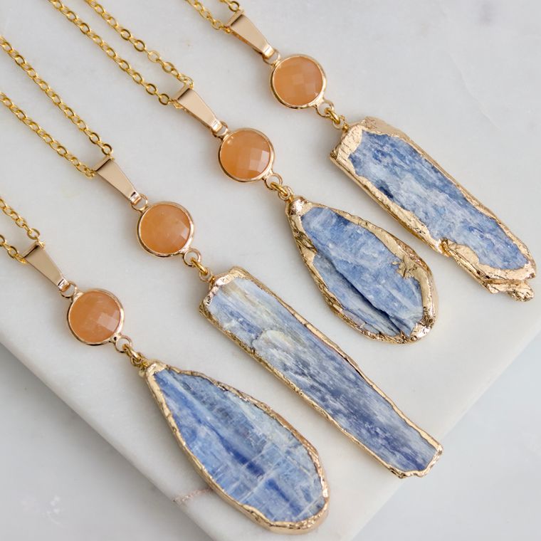 Kyanite Slice Long Opalite Necklace - 22 Palms Boutique