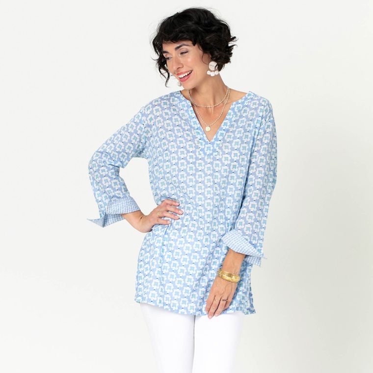 ALEXIS BLUE blu Cotton Kurta Tunic - 22 Palms Boutique
