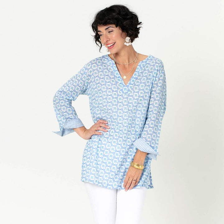 ALEXIS BLUE blu Cotton Kurta Tunic - 22 Palms Boutique