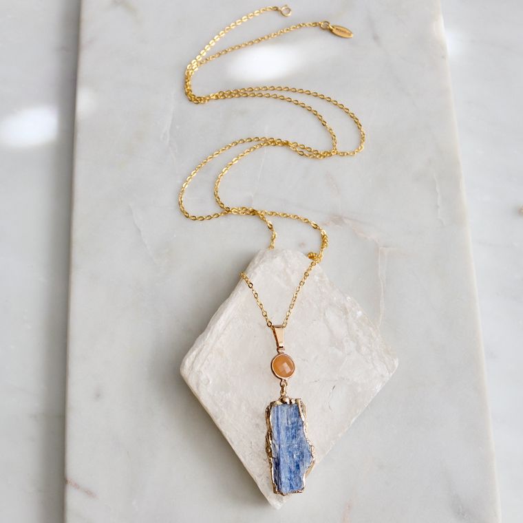 Kyanite Slice Long Opalite Necklace