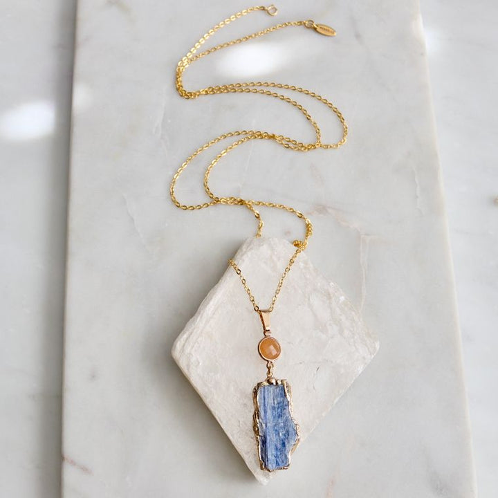 Kyanite Slice Long Opalite Necklace