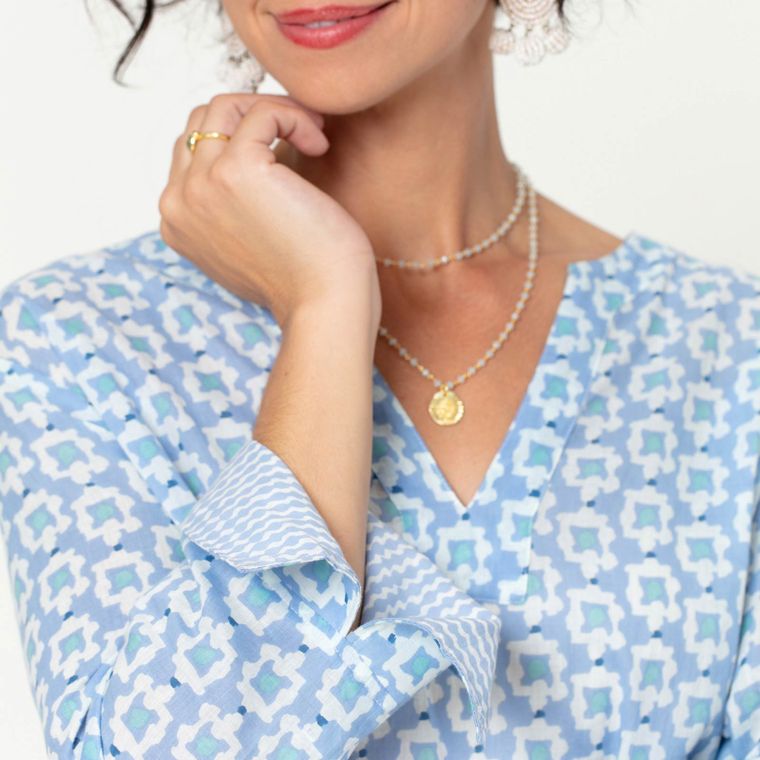 ALEXIS BLUE blu Cotton Kurta Tunic - 22 Palms Boutique