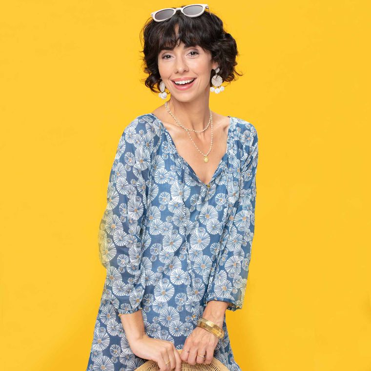 URCHIN NAVY blu Cotton Beach Shift Dress - 22 Palms Boutique