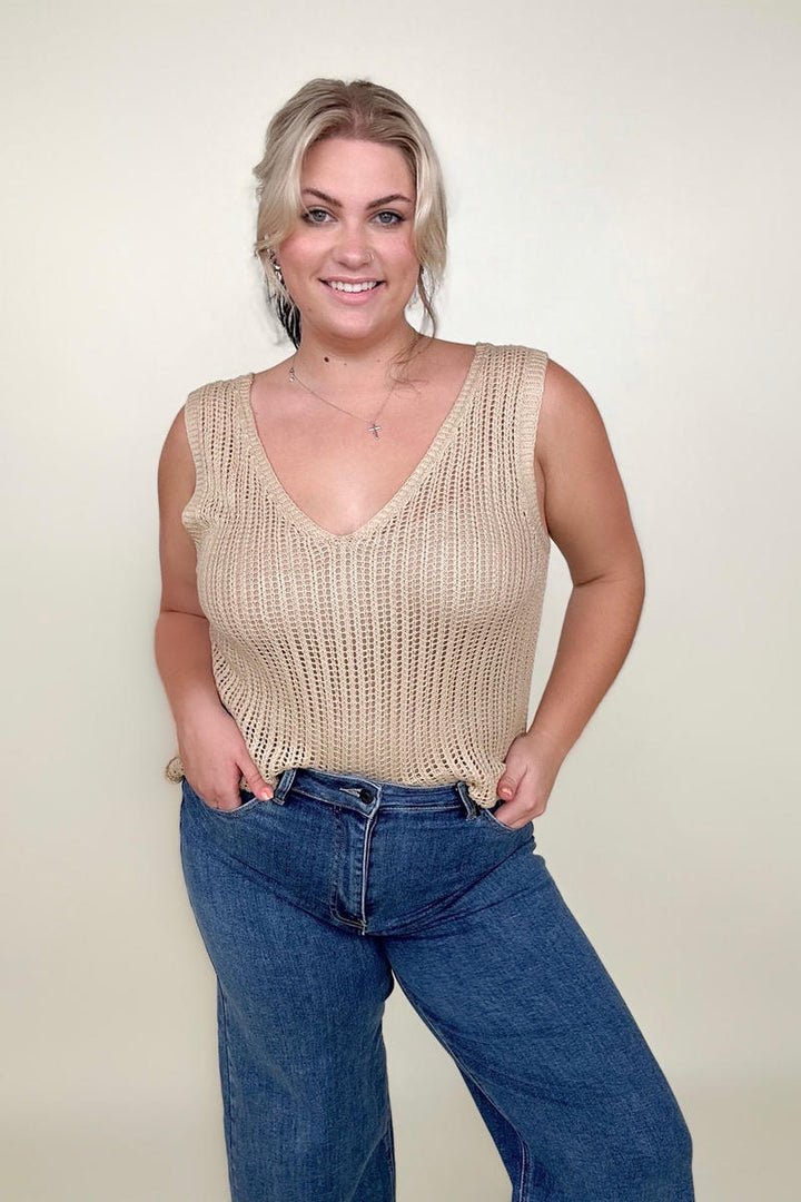 Loose Knit V - Neck Top - 22 Palms Boutique