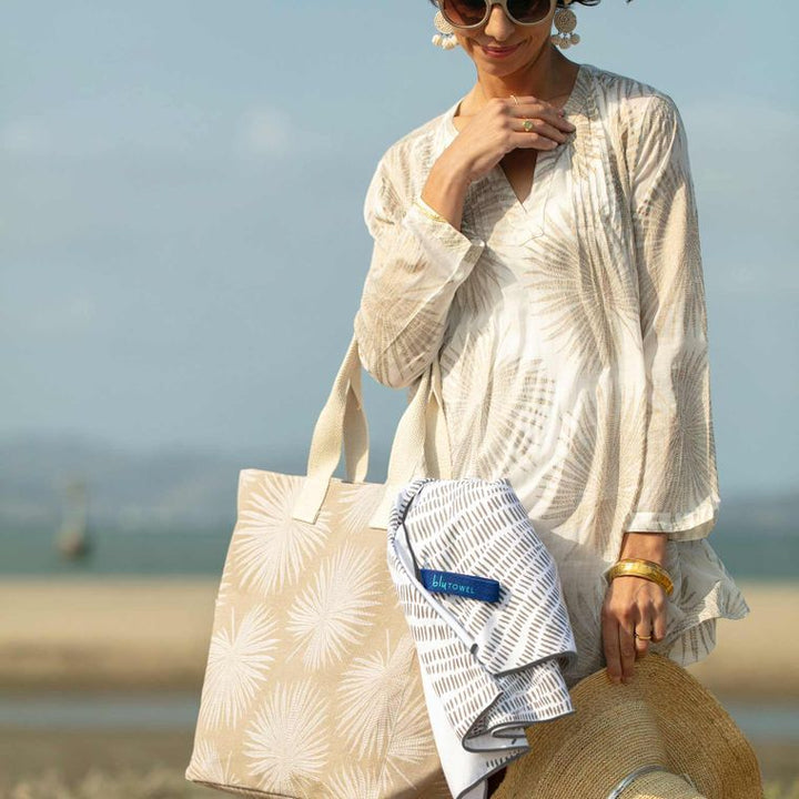 PALM GOLD blu Cotton Pintuck Beach Cover Up - 22 Palms Boutique