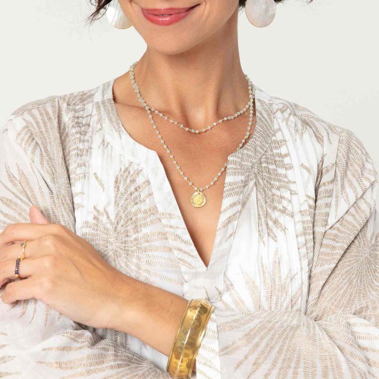 PALM GOLD blu Cotton Pintuck Beach Cover Up - 22 Palms Boutique