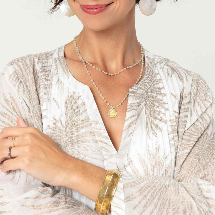 PALM GOLD blu Cotton Pintuck Beach Cover Up - 22 Palms Boutique