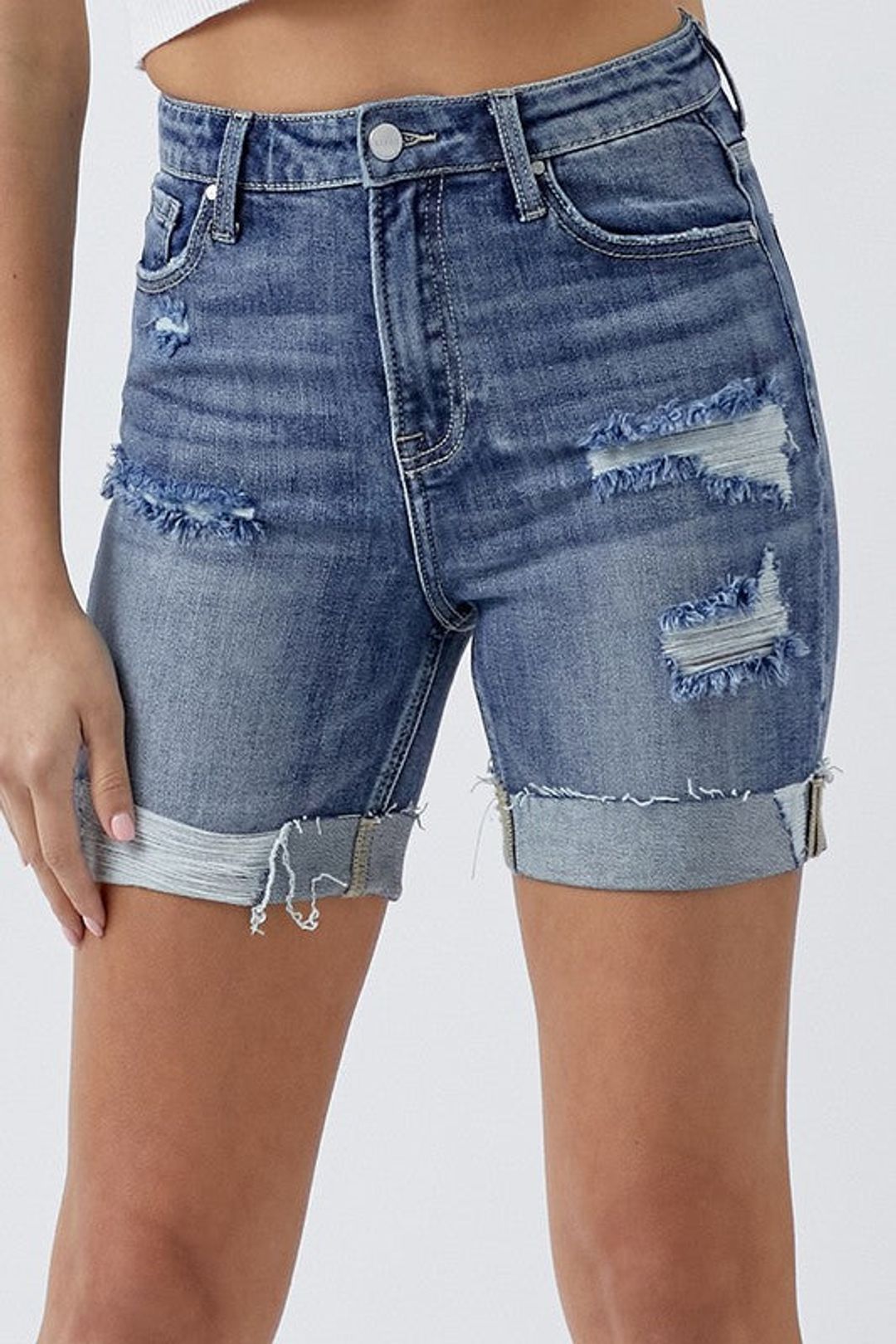 Risen hi - rise distressed cuffed denim shorts **Reg & Plus** - 22 Palms Boutique