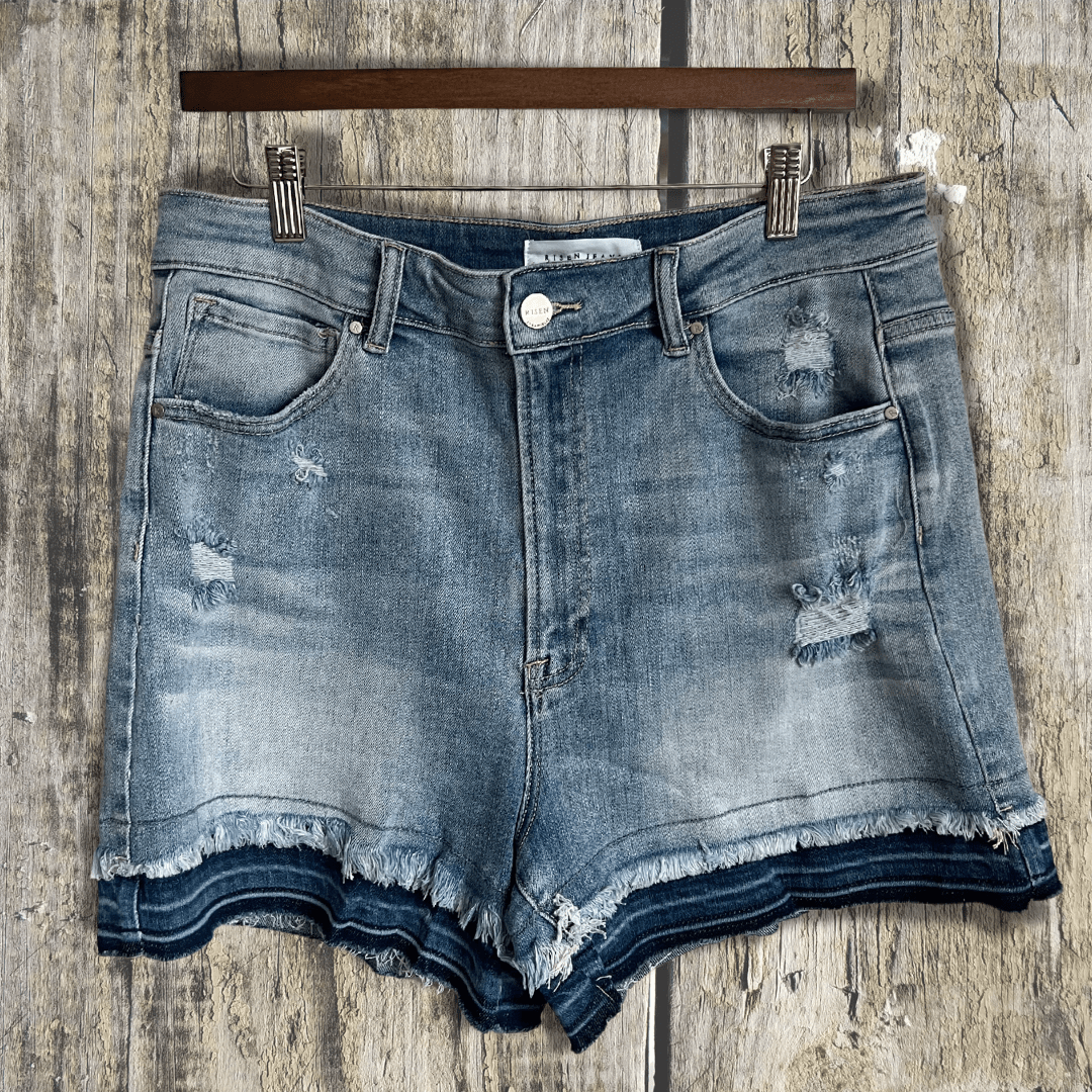 RISEN Hi - Rise Double hem distressed shorts - 22 Palms Boutique
