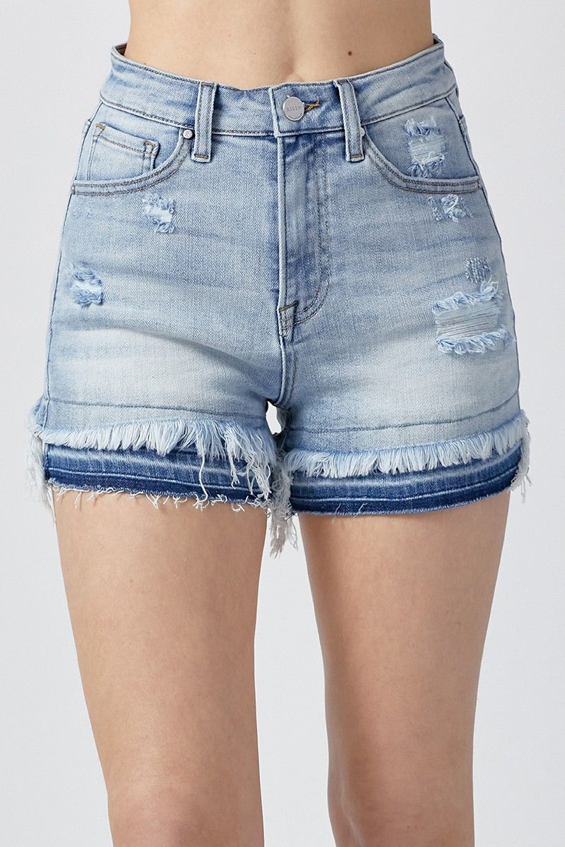 RISEN Hi - Rise Double hem distressed shorts - 22 Palms Boutique