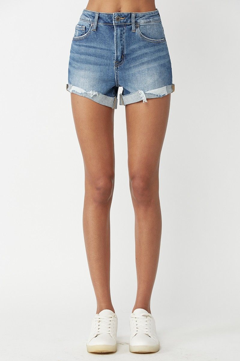 RISEN Hi - Rise Rip Cuffed Hem Shorts *Non - Distressed* - 22 Palms Boutique