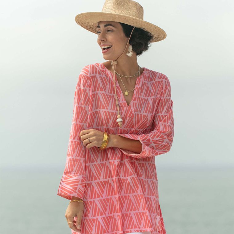 SHYLA PINK blu Cotton Kurta Tunic - 22 Palms Boutique