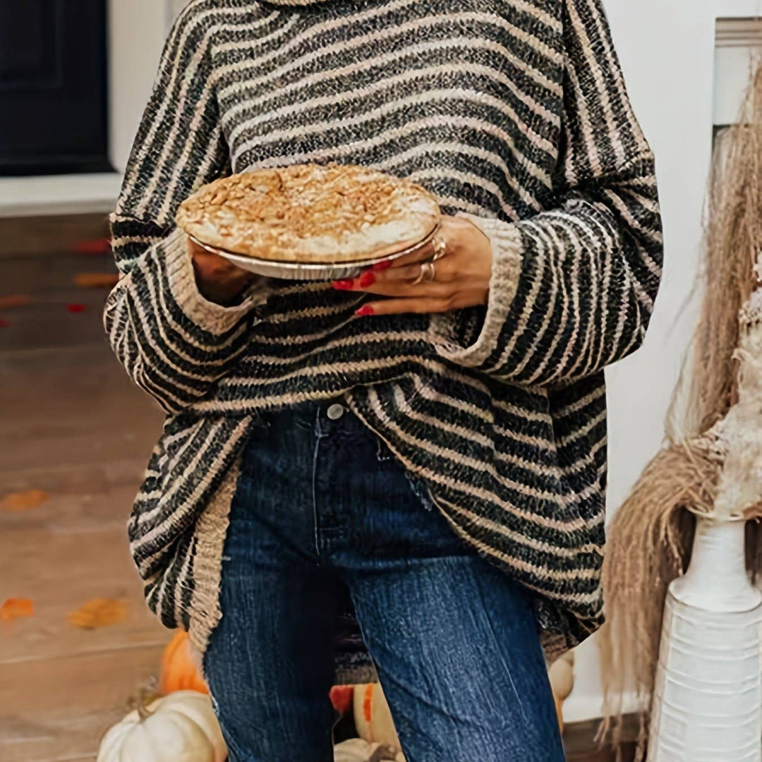 Striped Turtleneck Pullover Sweater - 22 Palms Boutique