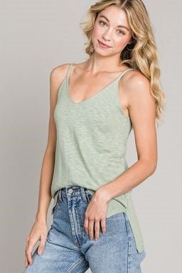 V - Neck Knit Tank - Pistachio - 22 Palms Boutique