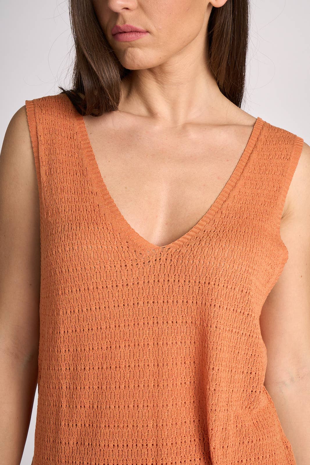 V - Neck Openwork Valeria Top | Brick - 22 Palms Boutique