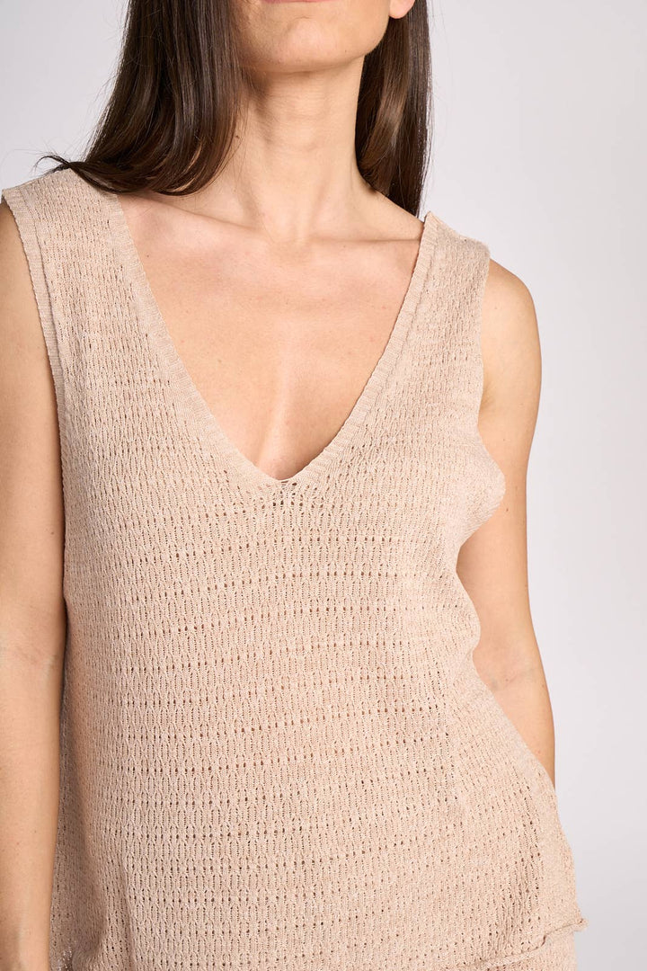 V - Neck Openwork Valeria Top | Sand - 22 Palms Boutique