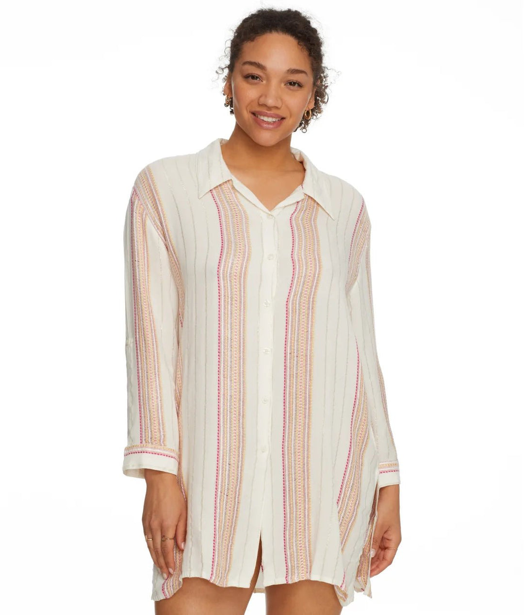 White Rose Stripe Boyfriend Shirt - 22 Palms Boutique